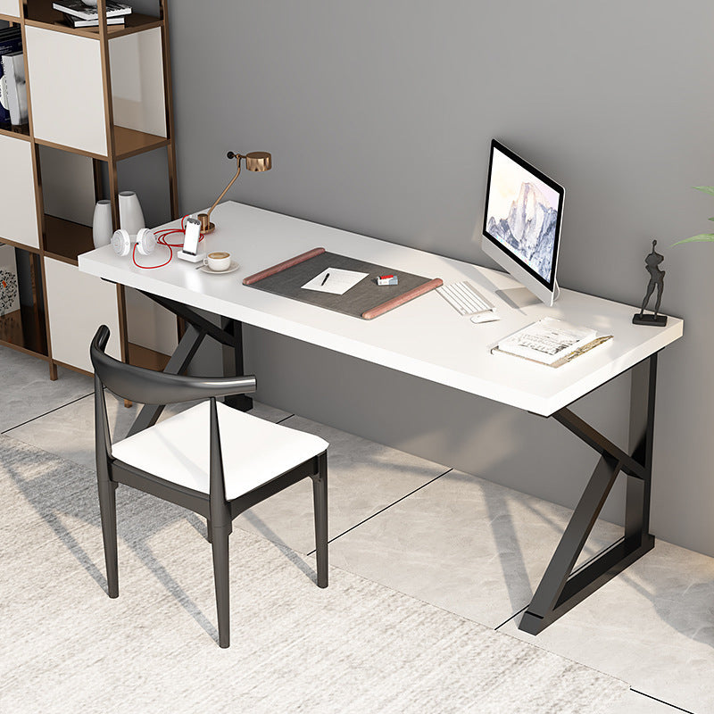 Industrial Rectangular Office Desk White Marble Writing Desk with Metal Legs