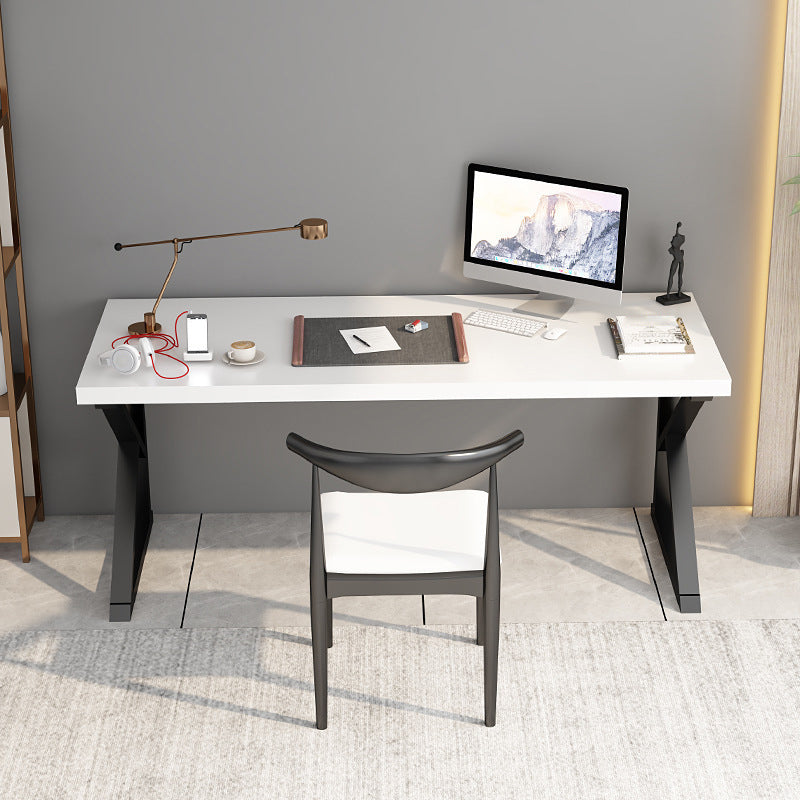 Industrial Rectangular Office Desk White Marble Writing Desk with Metal Legs