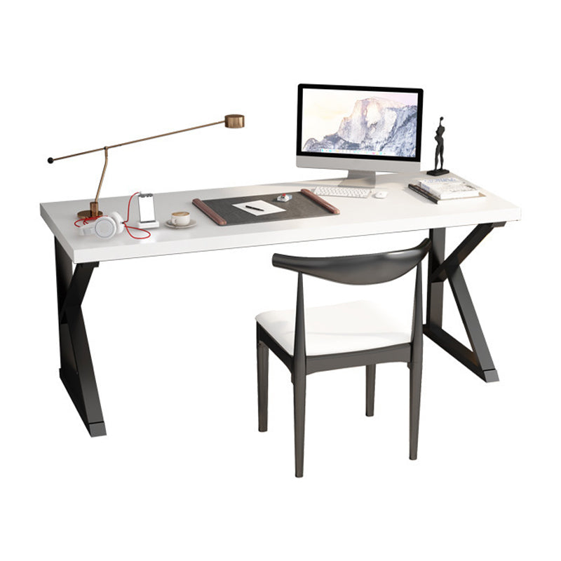 Industrial Rectangular Office Desk White Marble Writing Desk with Metal Legs