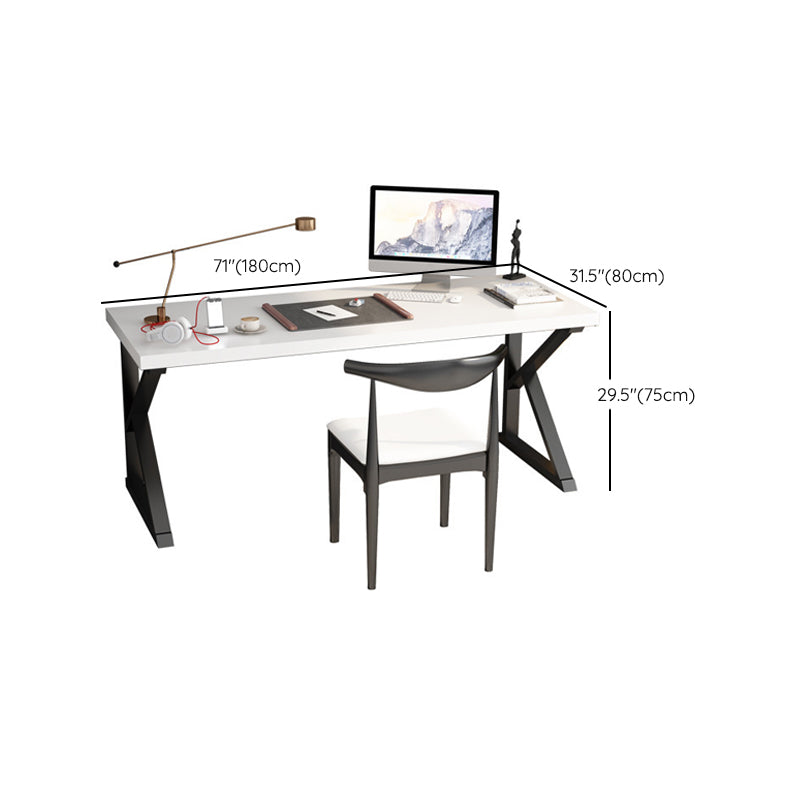 Industrial Rectangular Office Desk White Marble Writing Desk with Metal Legs