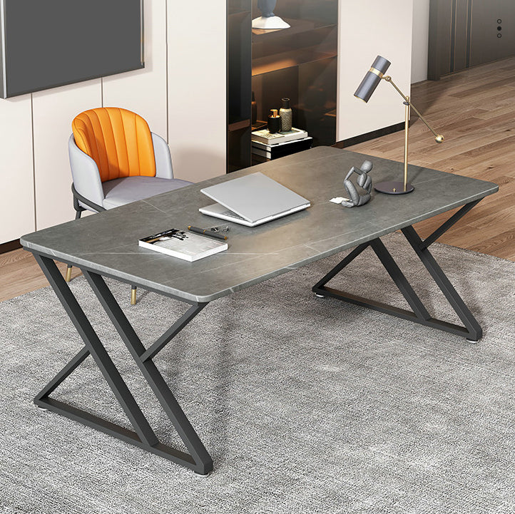 Dark Taupe Writing Desk Stone and Metal Office Desk for Office