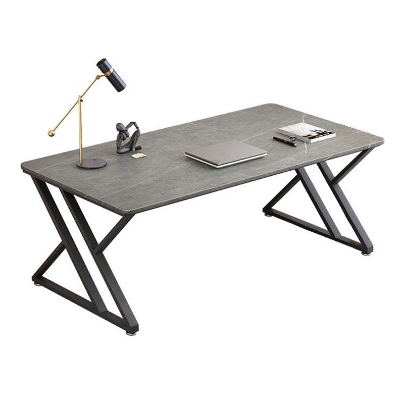 Dark Taupe Writing Desk Stone and Metal Office Desk for Office