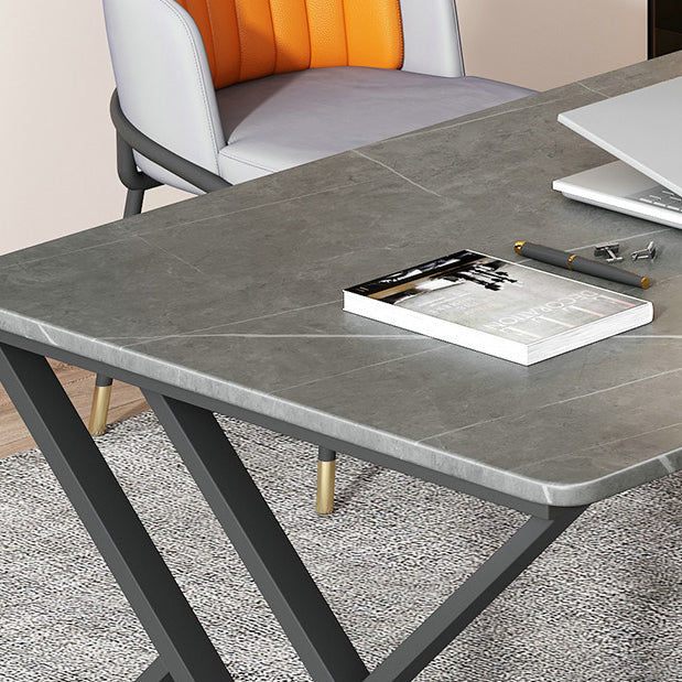 Dark Taupe Writing Desk Stone and Metal Office Desk for Office