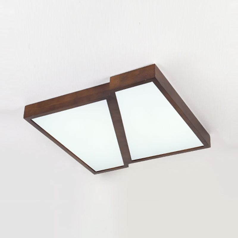 Modern Wood LED Flush Mount Geometric Shape Ceiling Light with Acrylic Shade for Bedroom