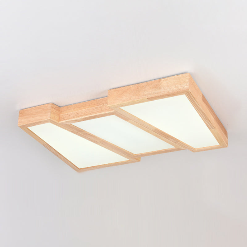 Modern Wood LED Flush Mount Geometric Shape Ceiling Light with Acrylic Shade for Bedroom