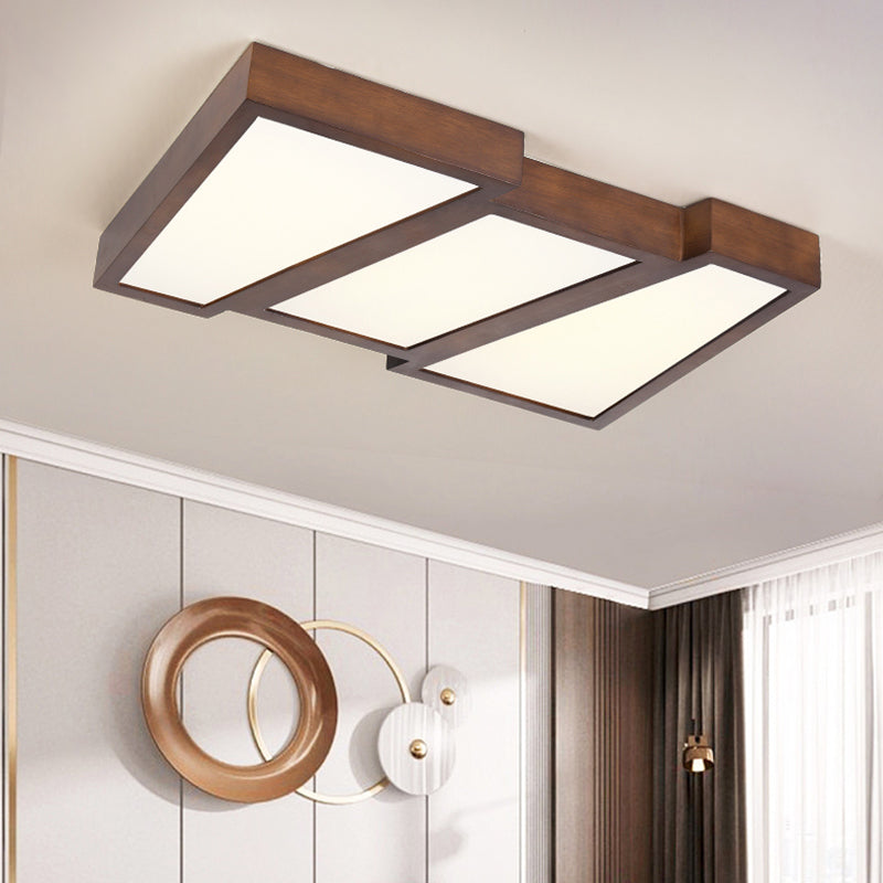 Modern Wood LED Flush Mount Geometric Shape Ceiling Light with Acrylic Shade for Bedroom