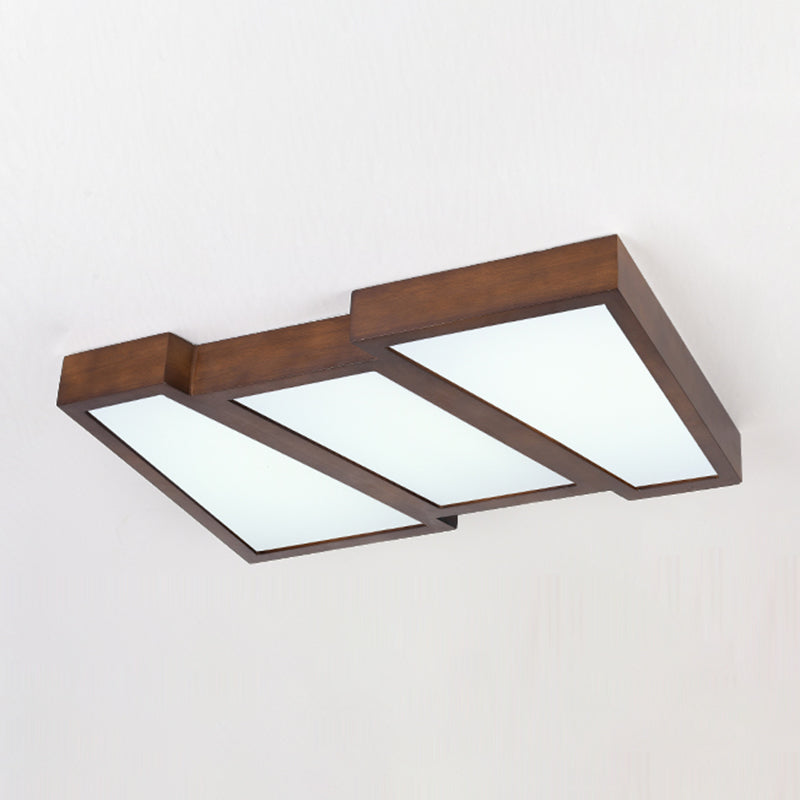 Modern Wood LED Flush Mount Geometric Shape Ceiling Light with Acrylic Shade for Bedroom