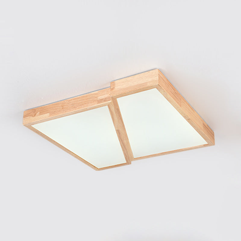 Modern Wood LED Flush Mount Geometric Shape Ceiling Light with Acrylic Shade for Bedroom