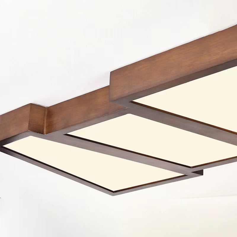 Modern Wood LED Flush Mount Geometric Shape Ceiling Light with Acrylic Shade for Bedroom