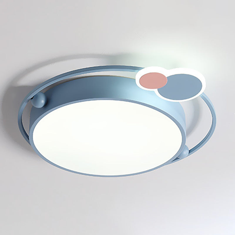 Circle Shape Flush Light Modern Style Metal 3 Lights Flush Mount in Blue/Pink