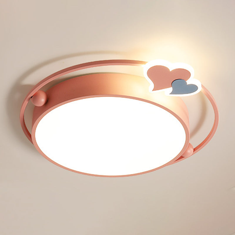 Circle Shape Flush Light Modern Style Metal 3 Lights Flush Mount in Blue/Pink