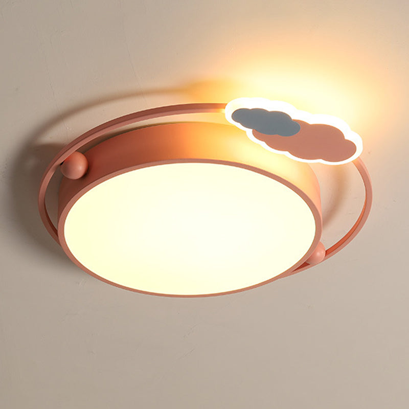 Circle Shape Flush Light Modern Style Metal 3 Lights Flush Mount in Blue/Pink