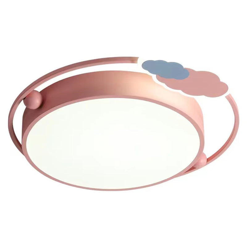 Circle Shape Flush Light Modern Style Metal 3 Lights Flush Mount in Blue/Pink