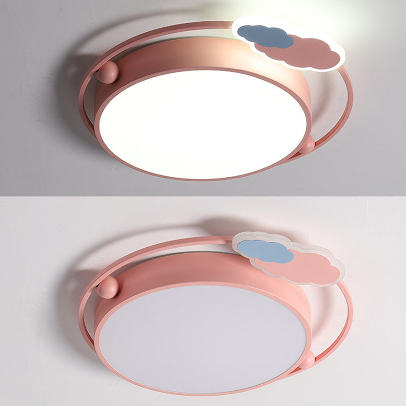 Circle Shape Flush Light Modern Style Metal 3 Lights Flush Mount in Blue/Pink