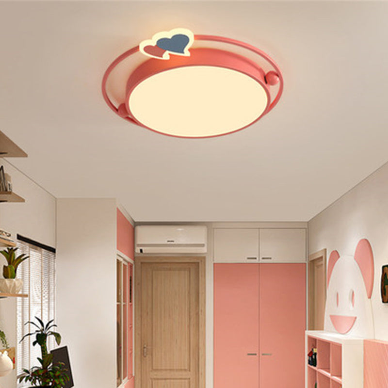 Circle Shape Flush Light Modern Style Metal 3 Lights Flush Mount in Blue/Pink