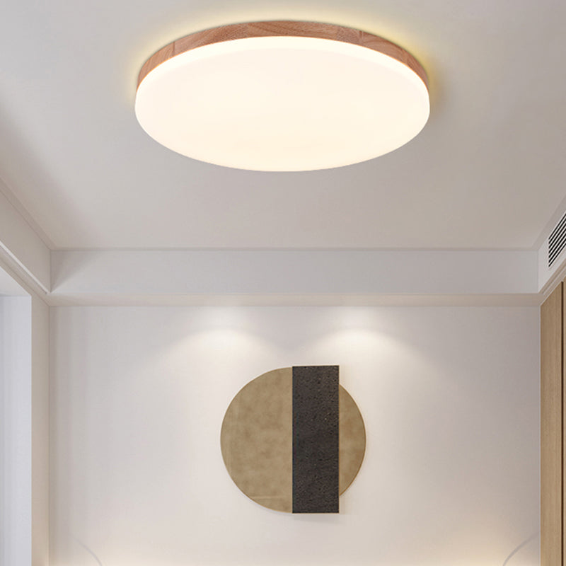 Wood Modern Flush Mount Geometric Shape Ceiling Light with Acrylic Shade for Living Room