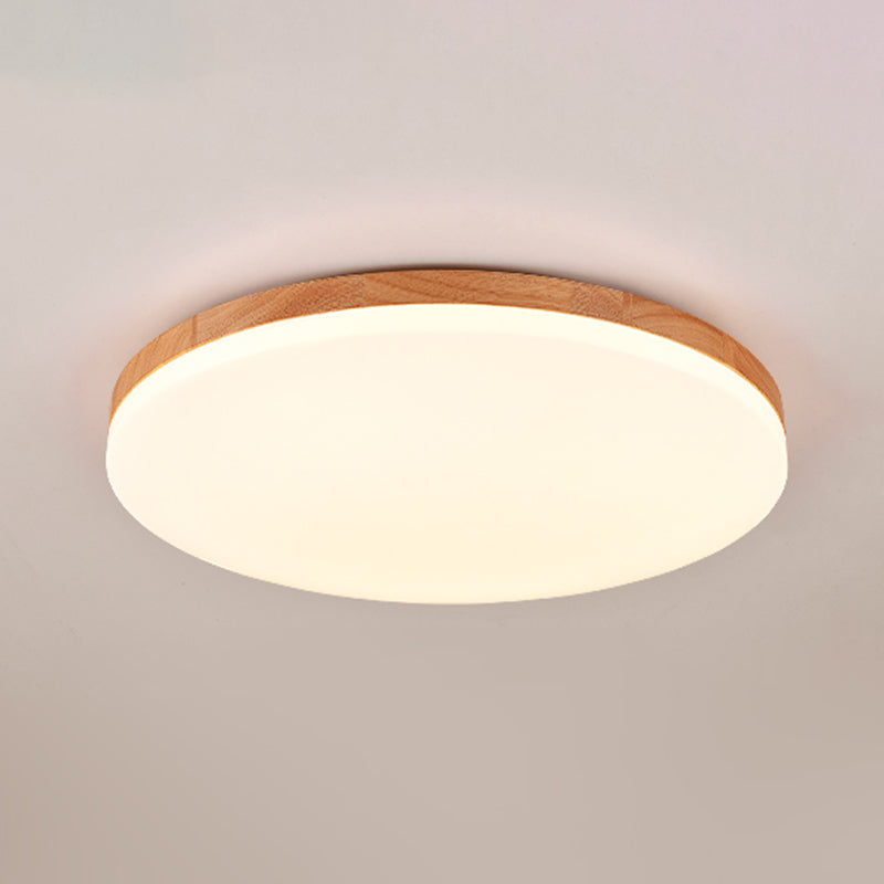 Wood Modern Flush Mount Geometric Shape Ceiling Light with Acrylic Shade for Living Room