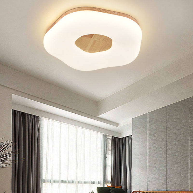 LED Modern Wood Flush Mount Geometric Shape Ceiling Light with Acrylic Shade