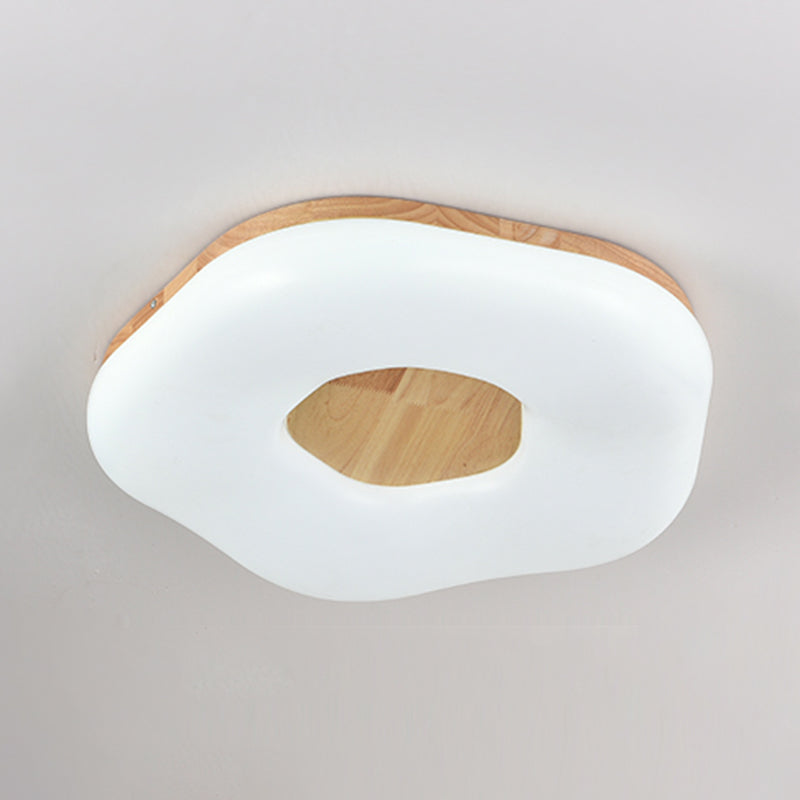 LED Modern Wood Flush Mount Geometric Shape Ceiling Light with Acrylic Shade