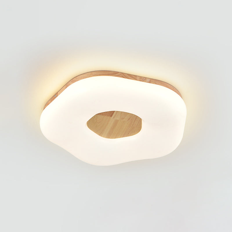 LED Modern Wood Flush Mount Geometric Shape Ceiling Light with Acrylic Shade