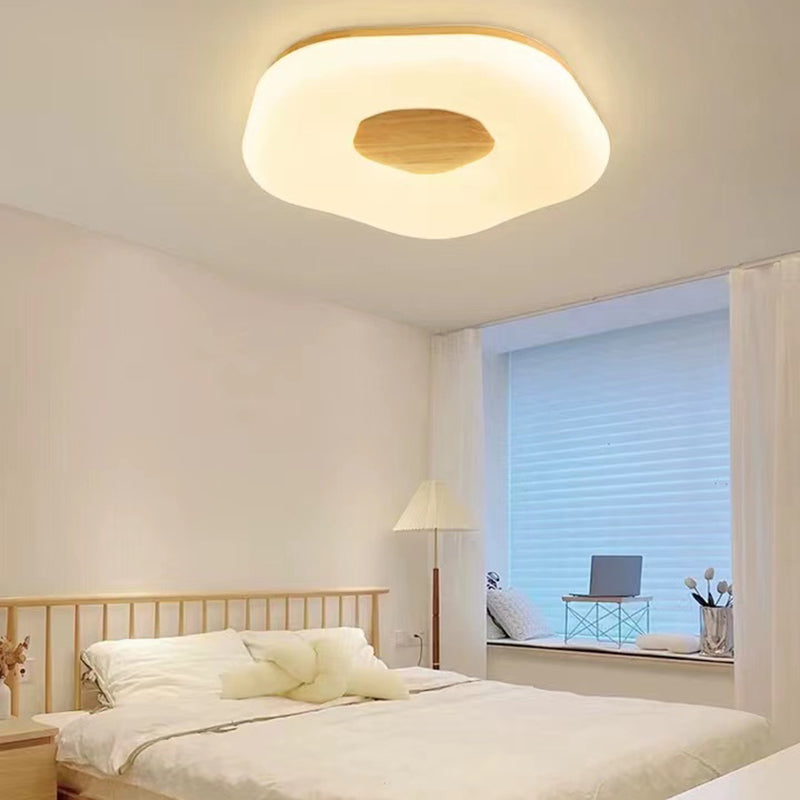 LED Modern Wood Flush Mount Geometric Shape Ceiling Light with Acrylic Shade