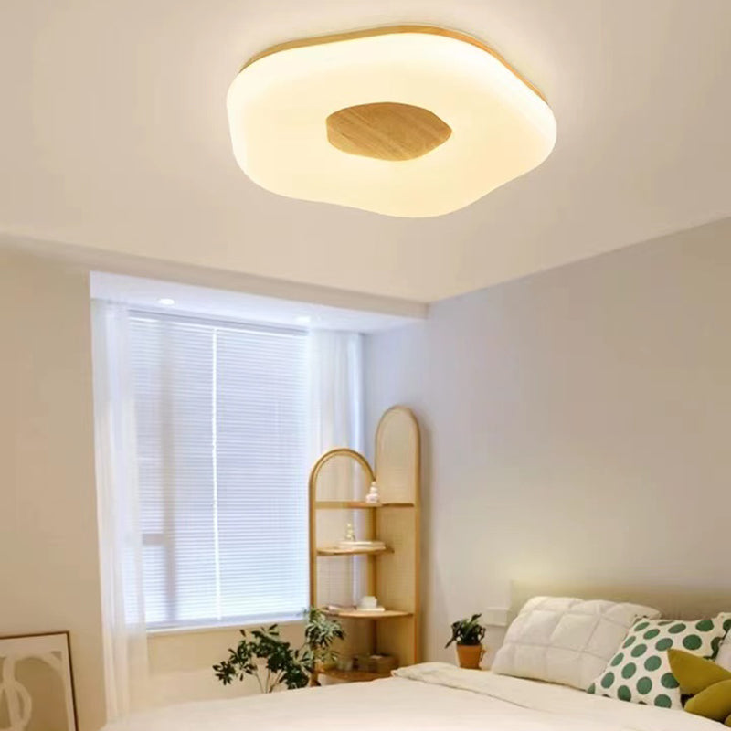 LED Modern Wood Flush Mount Geometric Shape Ceiling Light with Acrylic Shade