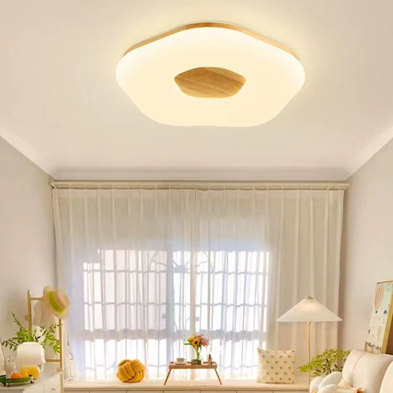 LED Modern Wood Flush Mount Geometric Shape Ceiling Light with Acrylic Shade