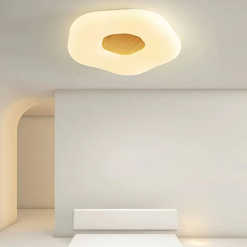 LED Modern Wood Flush Mount Geometric Shape Ceiling Light with Acrylic Shade