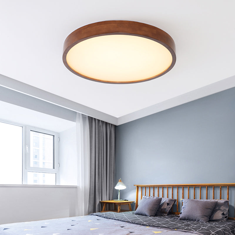 Modern Wood Flush Mount Geometric Shape Ceiling Light with Acrylic Shade for Bedroom