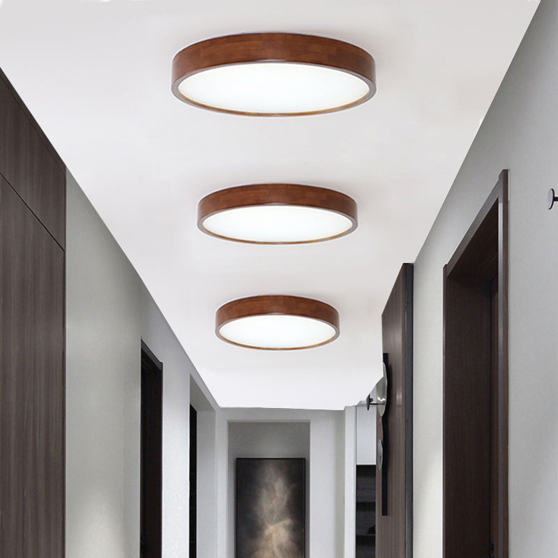 Modern Wood Flush Mount Geometric Shape Ceiling Light with Acrylic Shade for Bedroom