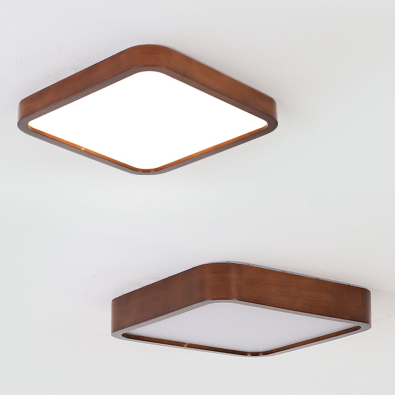 Modern Wood Flush Mount Geometric Shape Ceiling Light with Acrylic Shade for Bedroom