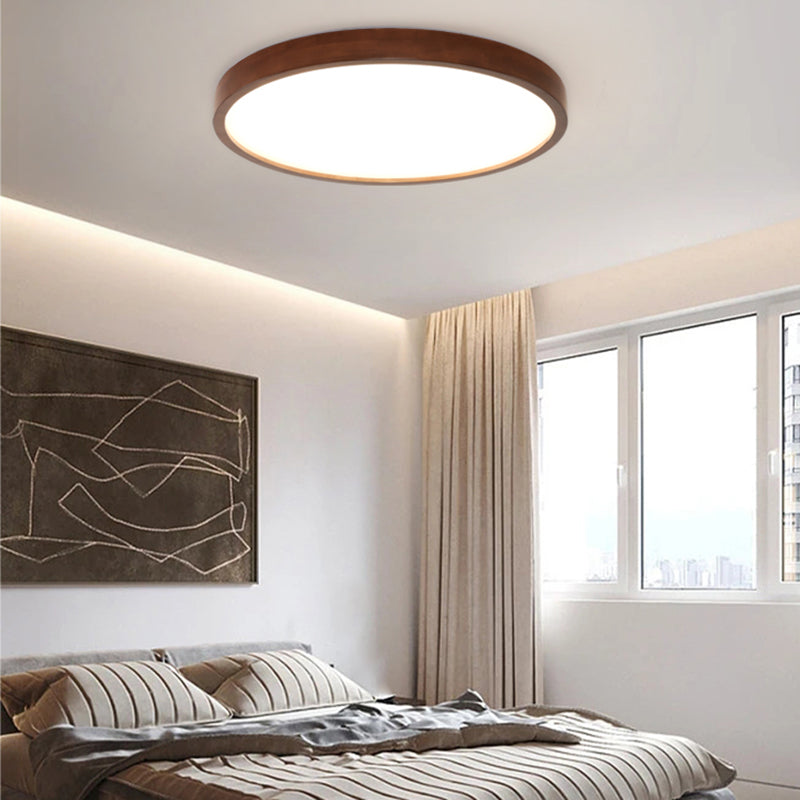 Modern Wood Flush Mount Geometric Shape Ceiling Light with Acrylic Shade for Bedroom