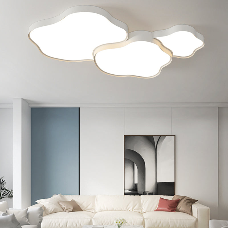 LED White Metal Modern Flush Mount Cloud Shape Ceiling Lamp with Acrylic Shade for Bedroom