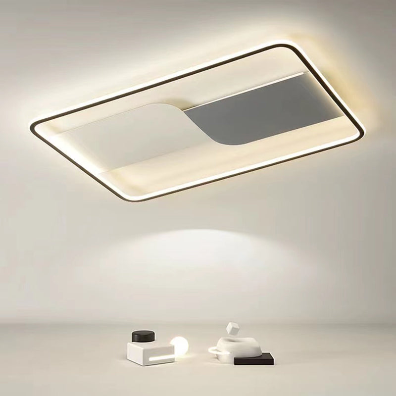 Black Metal Modern Flush Mount Rectangle Shape Ceiling Lamp with Acrylic Shade for Bedroom