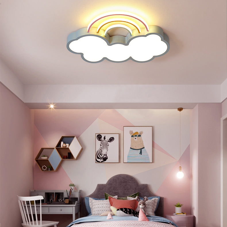 Cloud Shape Flush Light Modern Style Metal 3 Lights Flush Mount in Blue