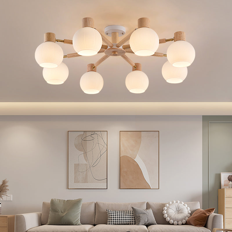 Modern Style Flush Mount Wood Ceiling Light in Brown for Living Room