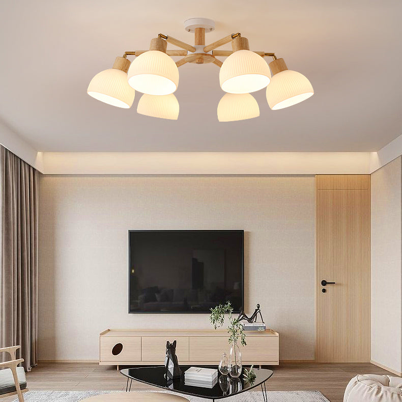 Modern Style Flush Mount Wood Ceiling Light in Brown for Living Room