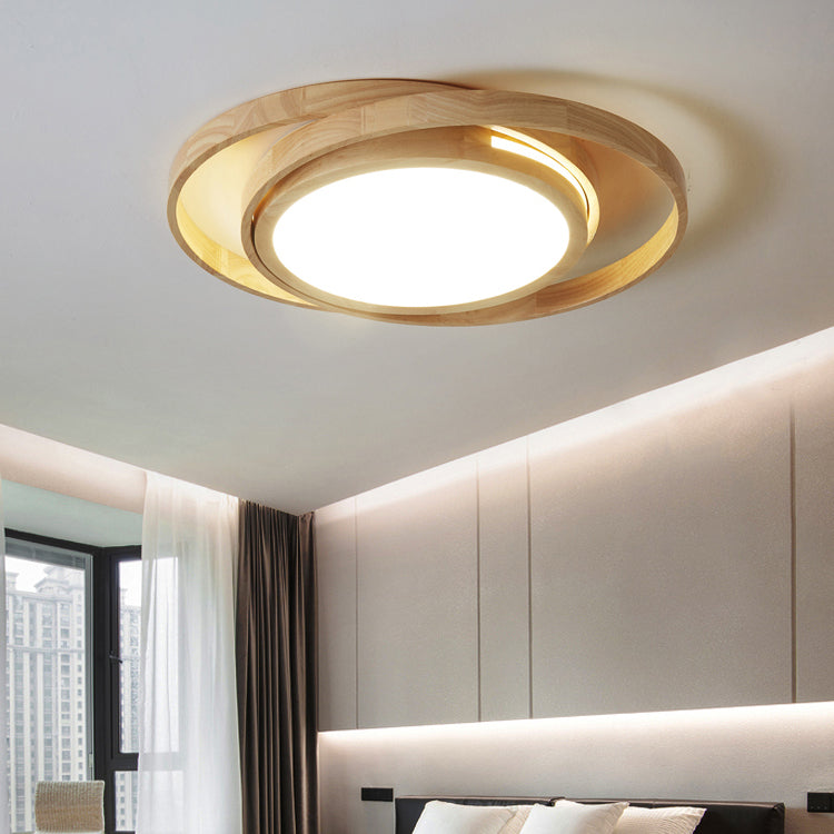 Modern Style Circle Flush Mount 1 Light Wood Ceiling Light for Bedroom