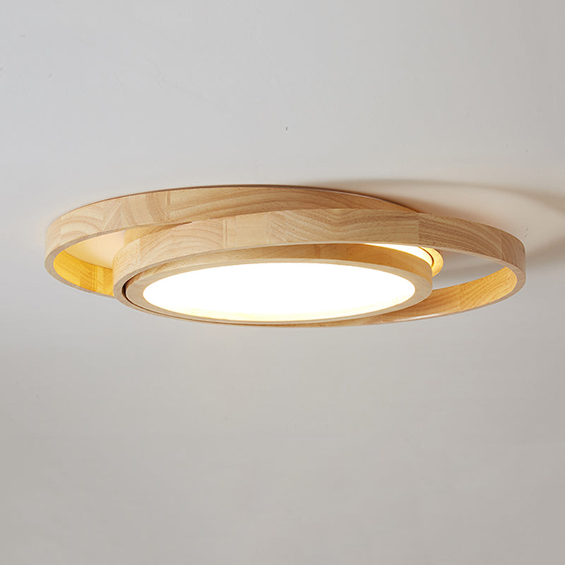 Modern Style Circle Flush Mount 1 Light Wood Ceiling Light for Bedroom