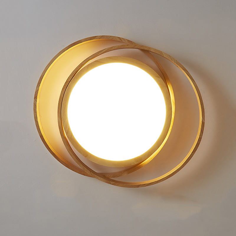 Modern Style Circle Flush Mount 1 Light Wood Ceiling Light for Bedroom