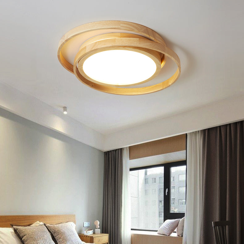 Modern Style Circle Flush Mount 1 Light Wood Ceiling Light for Bedroom