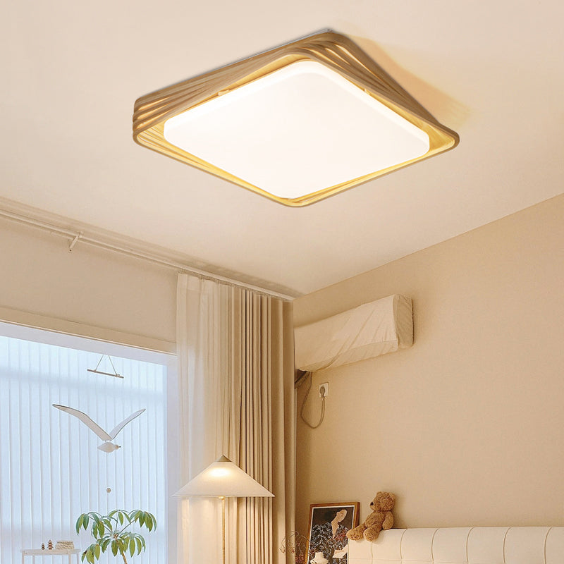 Modern Style Square Shape Flush Mount 1 Light Wood Ceiling Light for Bedroom