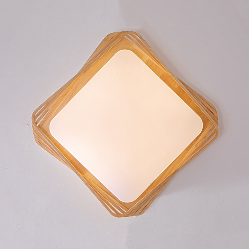 Modern Style Square Shape Flush Mount 1 Light Wood Ceiling Light for Bedroom