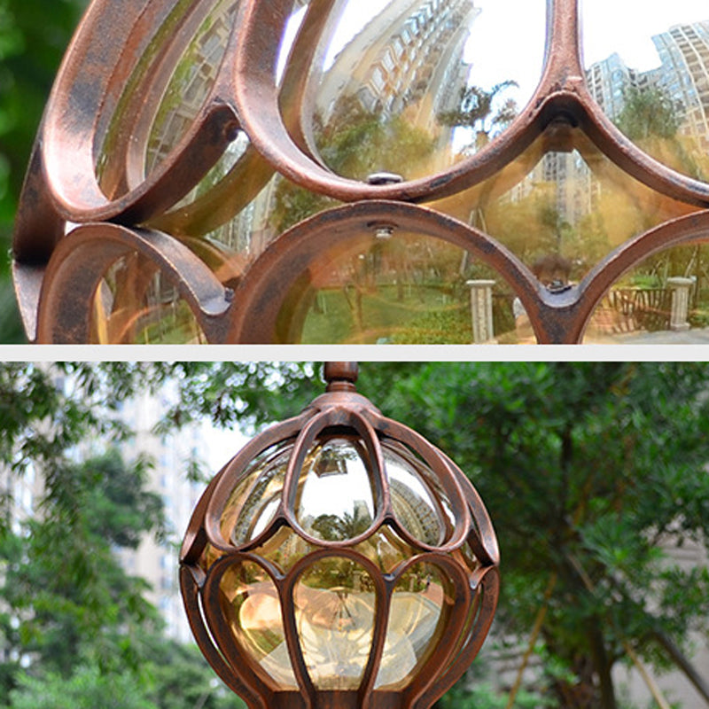 Ball Shape Metal Pillar Lamp Modern Style 1 Light Waterproof Outdoor Light