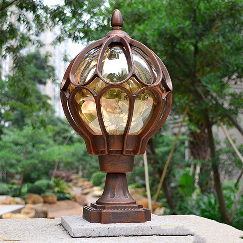 Ball Shape Metal Pillar Lamp Modern Style 1 Light Waterproof Outdoor Light