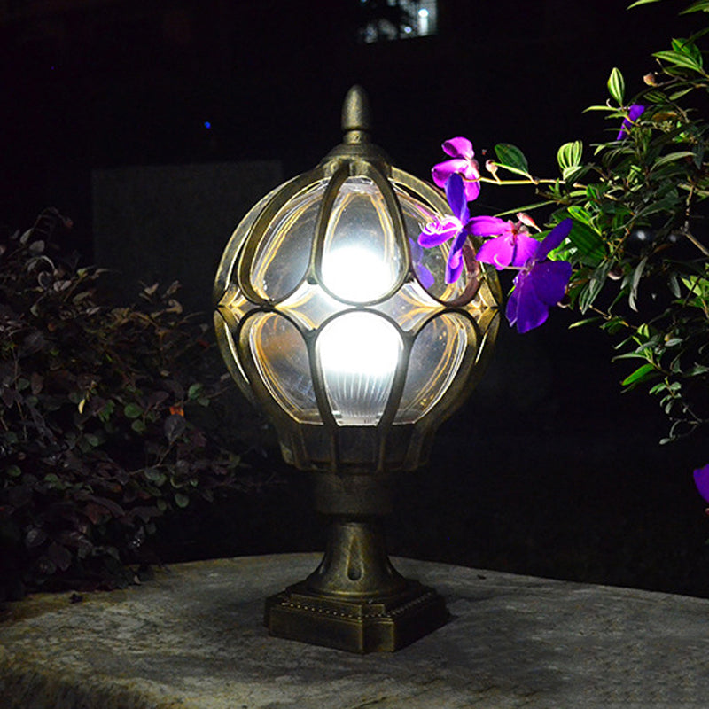 Ball Shape Metal Pillar Lamp Modern Style 1 Light Waterproof Outdoor Light