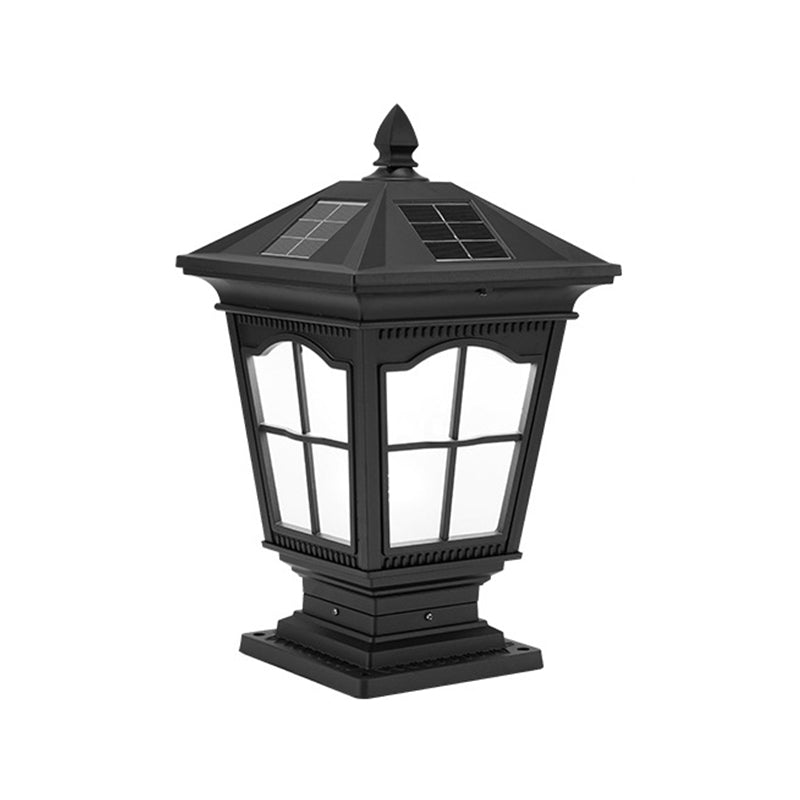 Square Shape Metal Pillar Lamp Modern Style 1 Light Solar Outdoor Light