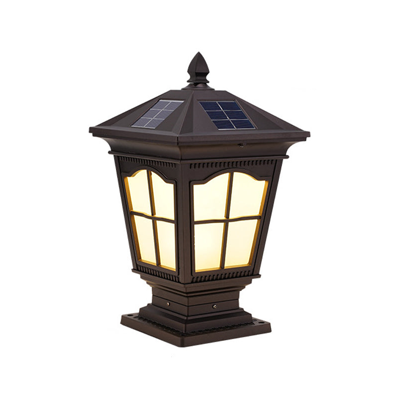 Square Shape Metal Pillar Lamp Modern Style 1 Light Solar Outdoor Light