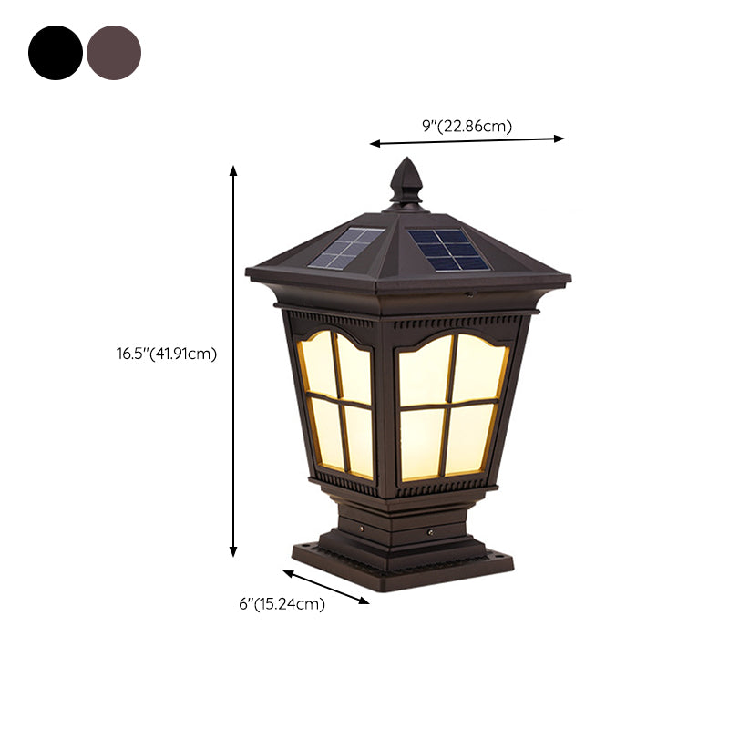 Square Shape Metal Pillar Lamp Modern Style 1 Light Solar Outdoor Light