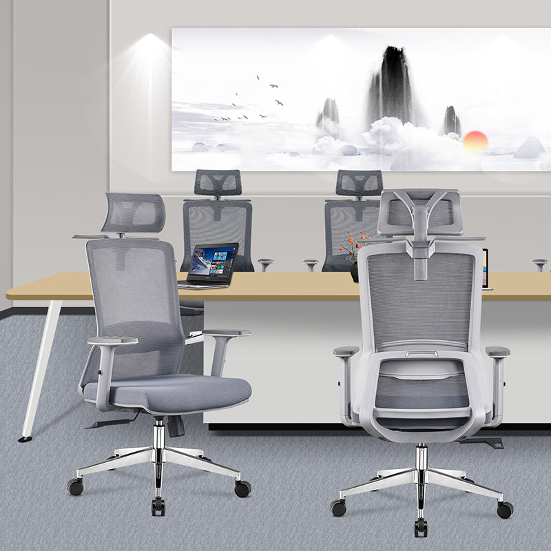 Contemporary Adjustable Arms Office Chair Gray Back Mesh Chair